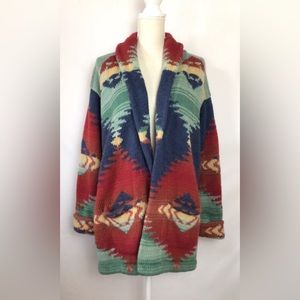 Ralph Lauren Hand Knit Blanket Wool Aztec Southwestern Navajo Robe Jacket